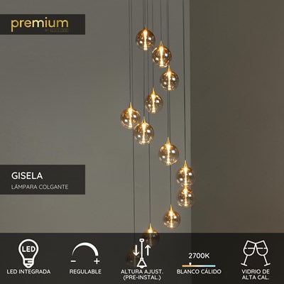 Lucide GISELA - Lámpara colgante - Ø 61 cm - LED Regul. - 12x3,5W 2700K - Ámbar | Premium
